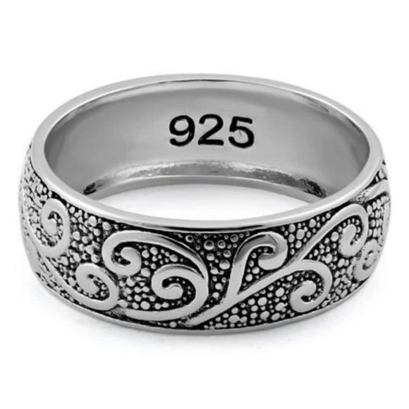Scrolls Swirls Band Ring 6.5 mm Wide 925 Sterling Silver Women's Thumb Ring - Picture 12 of 14